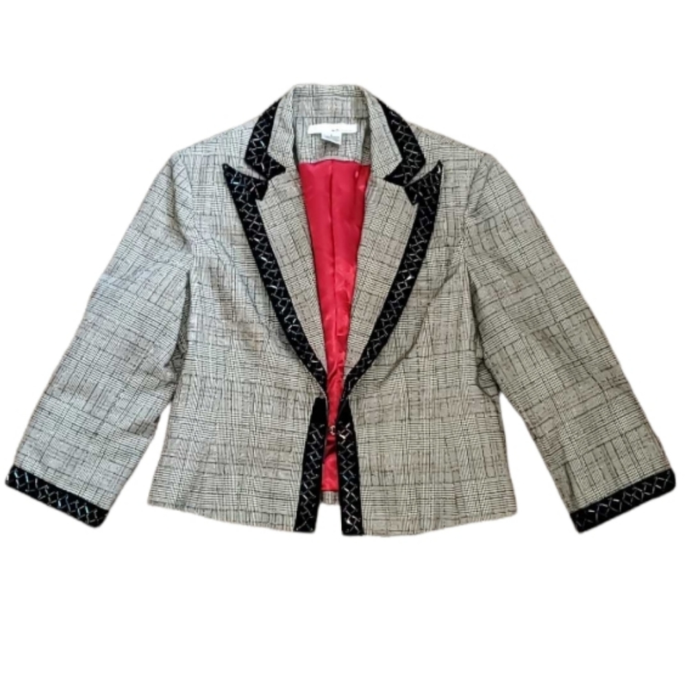 W.D. PLATINUM Size 6 Black White Red Womens Jacket Rainbow Bead Trim